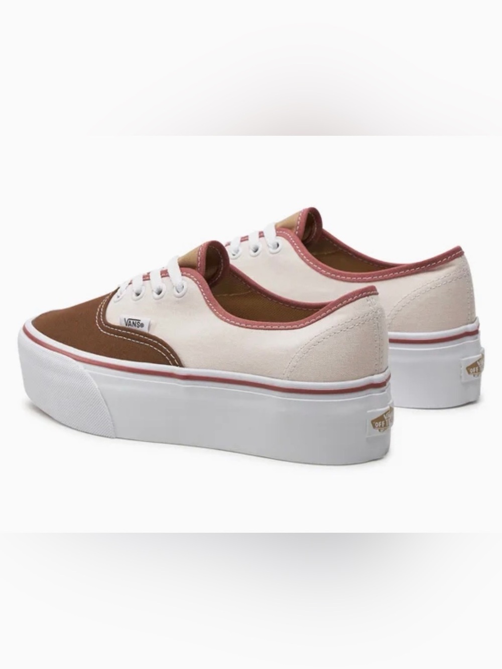 Vans Women’s Brown & Cream Platform Authentic with Pink Trim - Picture 2 of 9